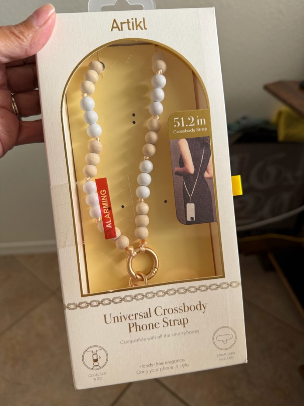 Beaded Universal Crossbody Phone Strap in White and Natural